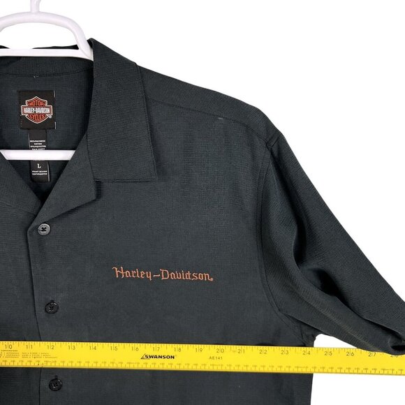 Harley-Davidson Mens L Button-Up Charcoal Shirt Embroidered Eagle & Snake Biker - Picture 11 of 15